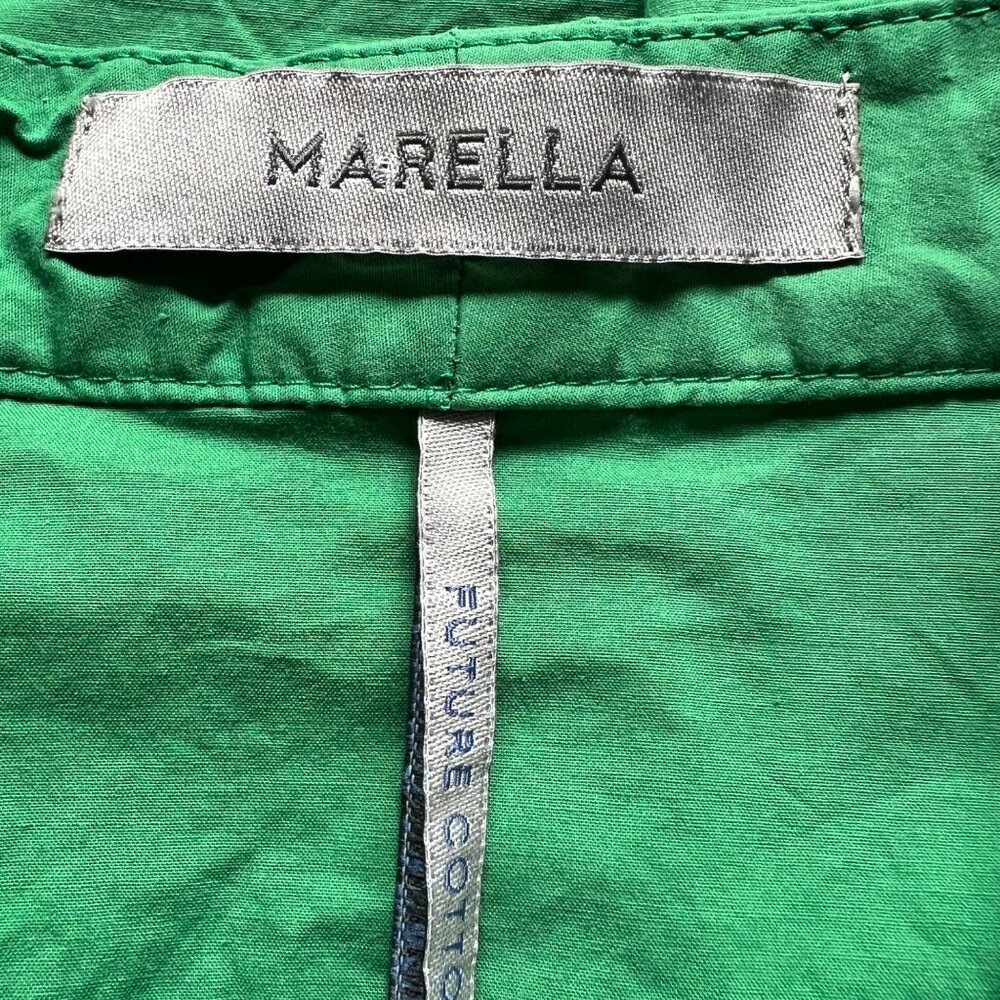 Marella Size 2 Emerald Green Bobbio Cotton Ruched Cap Sleeve A-Line Midi Dress - Picture 3 of 16